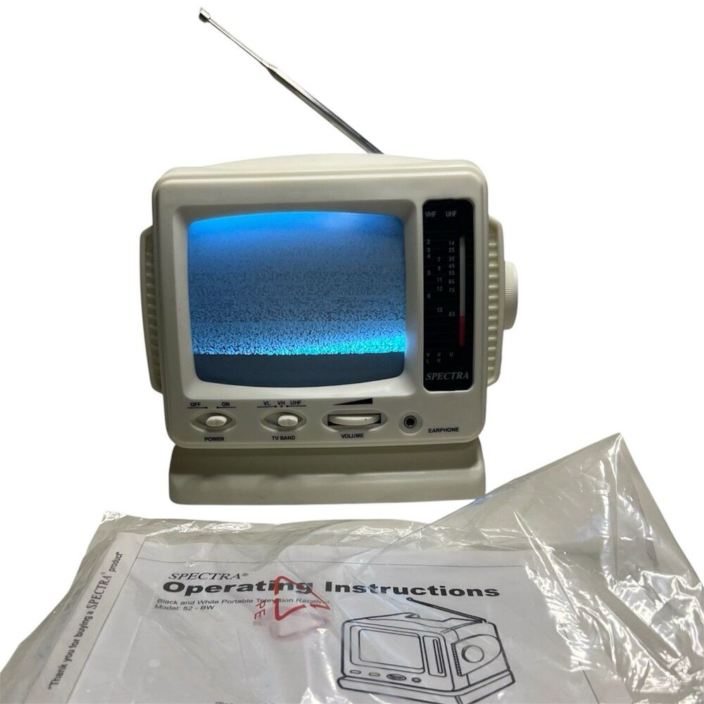 Vintage Spectra 5" Portable B&W TV & AM/FM Radio Model 52-BWR-W (Tested)